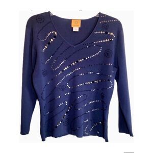 Ruby Rd Sequin Sweater with 3/4 Length Sleeves Purple/Black Women’s Medium